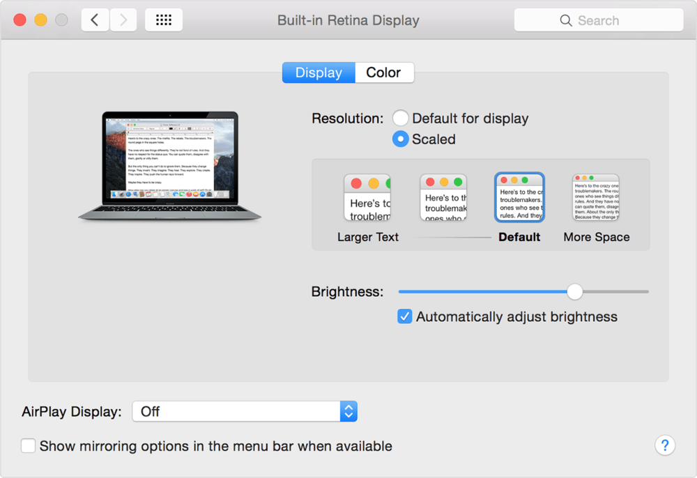 retina display menu alternative